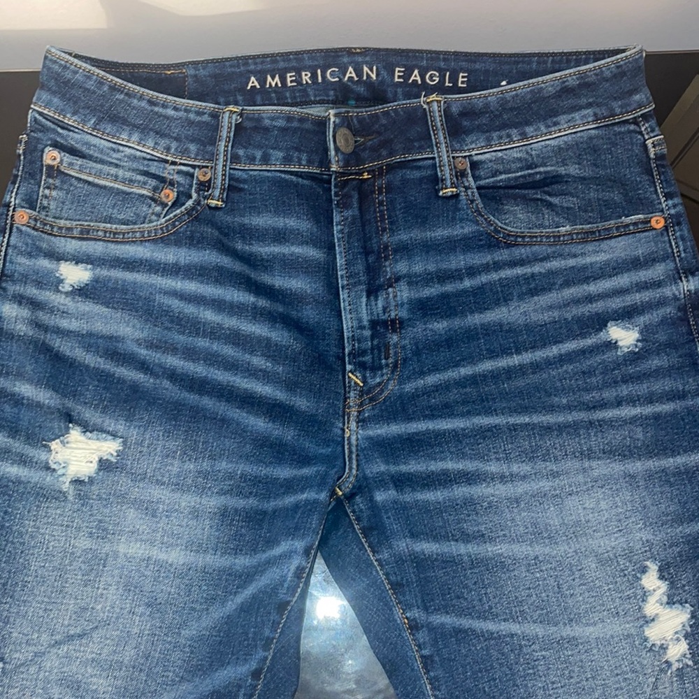 American Eagle Outfitters Men's Slim Jeans - Distressed Blue